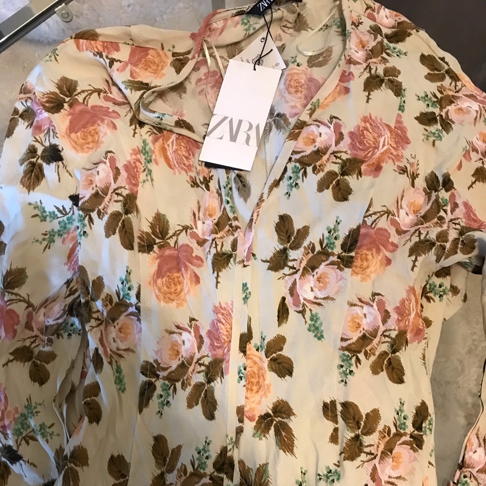 Zara Cream Floral Print Dress XS And M - Picture 9 of 9